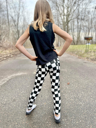 White and black Checkered leggings
