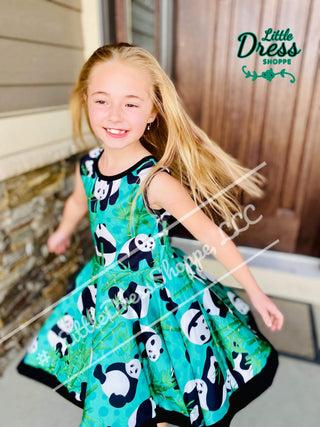 Green Panda Twirly Dress