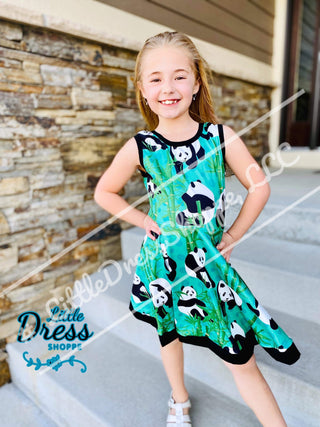 Green Panda Twirly Dress