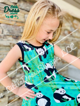 Green Panda Twirly Dress