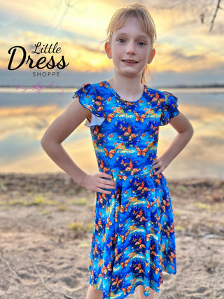 Water Color Butterfly Twirly Dress