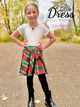 Matching Plaid Christmas Set, Shirt, Dress and Skirted Leggings