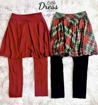 Matching Plaid Christmas Set, Shirt, Dress and Skirted Leggings