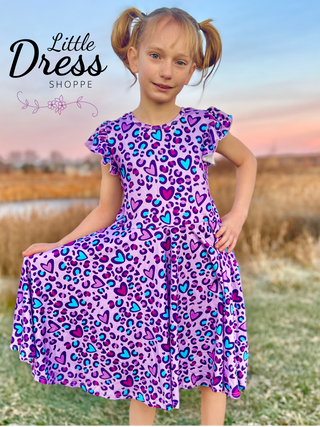 Purple Leopard Heart Twirly Dress