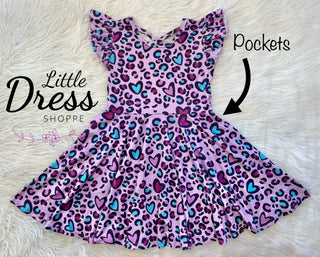 Purple Leopard Heart Twirly Dress