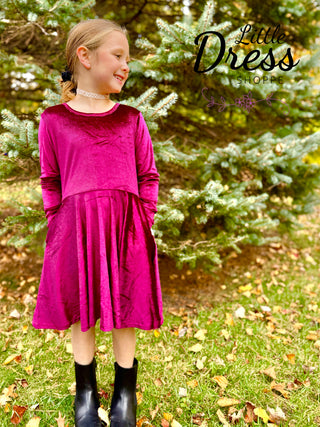 Wine Velvet Twirly Dress