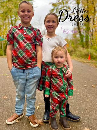 Matching Plaid Christmas Set, Shirt, Dress and Skirted Leggings