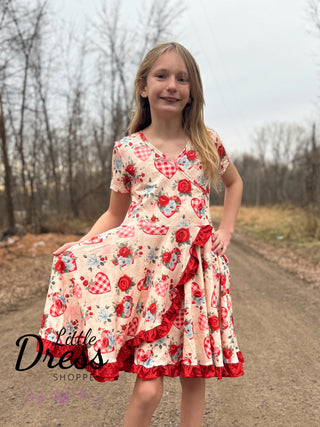 Faux Wrap Valentines Rose Dress