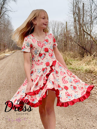 Faux Wrap Valentines Rose Dress