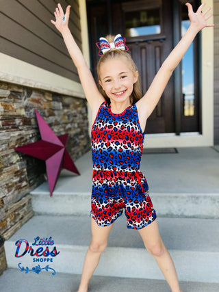 Bamboo Red White and Blue Leopard Romper