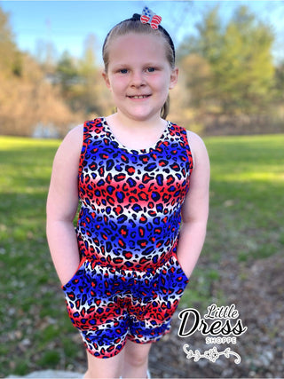 Bamboo Red White and Blue Leopard Romper