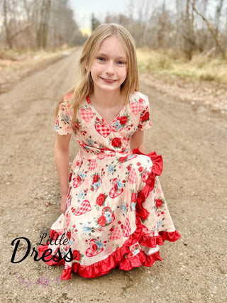 Faux Wrap Valentines Rose Dress