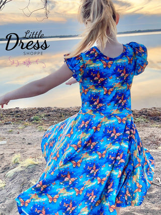 Water Color Butterfly Twirly Dress