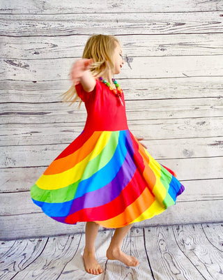 Purple top/ Red Top Rainbow Twirly Dress