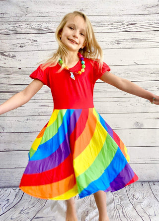 Purple top/ Red Top Rainbow Twirly Dress