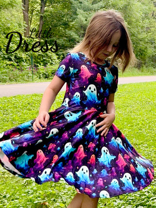 Neon Ghost on Black Background Twirly Dress