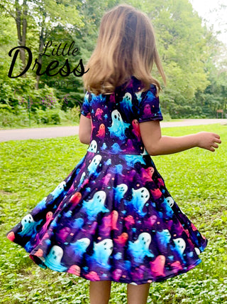Neon Ghost on Black Background Twirly Dress
