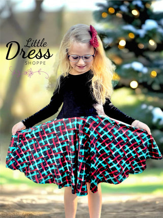 Long Sleeve Velvet Plaid Holiday Dress