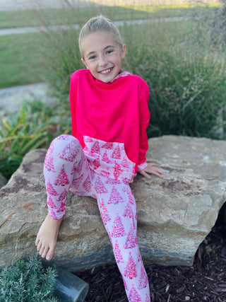 Holiday pink tree leggings