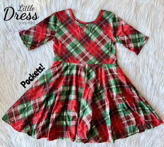 Matching Plaid Christmas Set, Shirt, Dress and Skirted Leggings