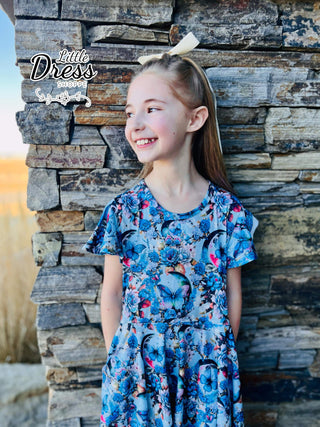 Blue Butterfly and Moon Twirly Dress