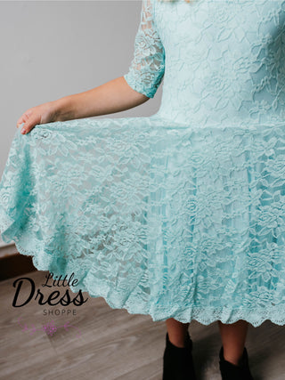 Teal Lace Twirly Dress