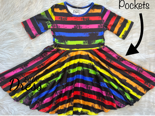 Black Rainbow Stripe Twirly Dress