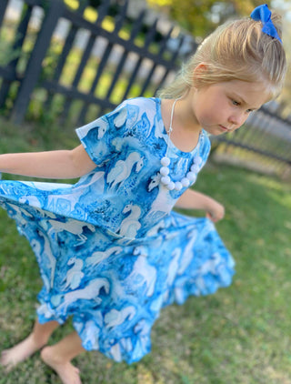 White Horse Twirly Dress