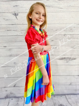 Red Rainbow Swirl Twirly Dress