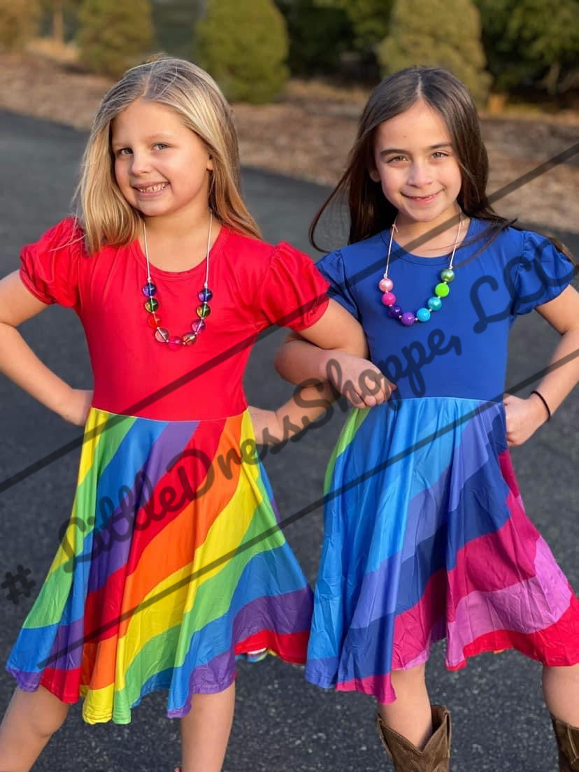 red dress rainbow Rainbow Floral Print Collared Mini Dress - All Dresses
