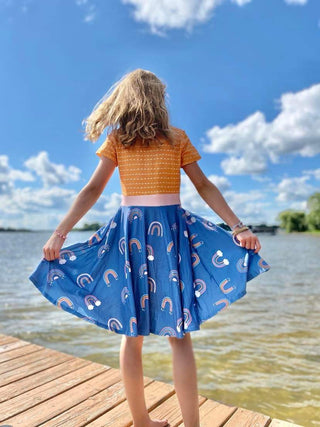 Fall Boho Mustard and Rainbow Twirly Dress