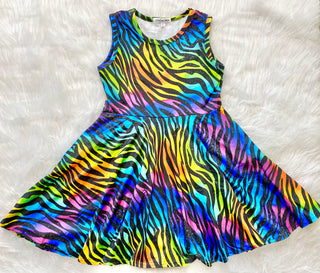 Rainbow Zebra Twirly Dress