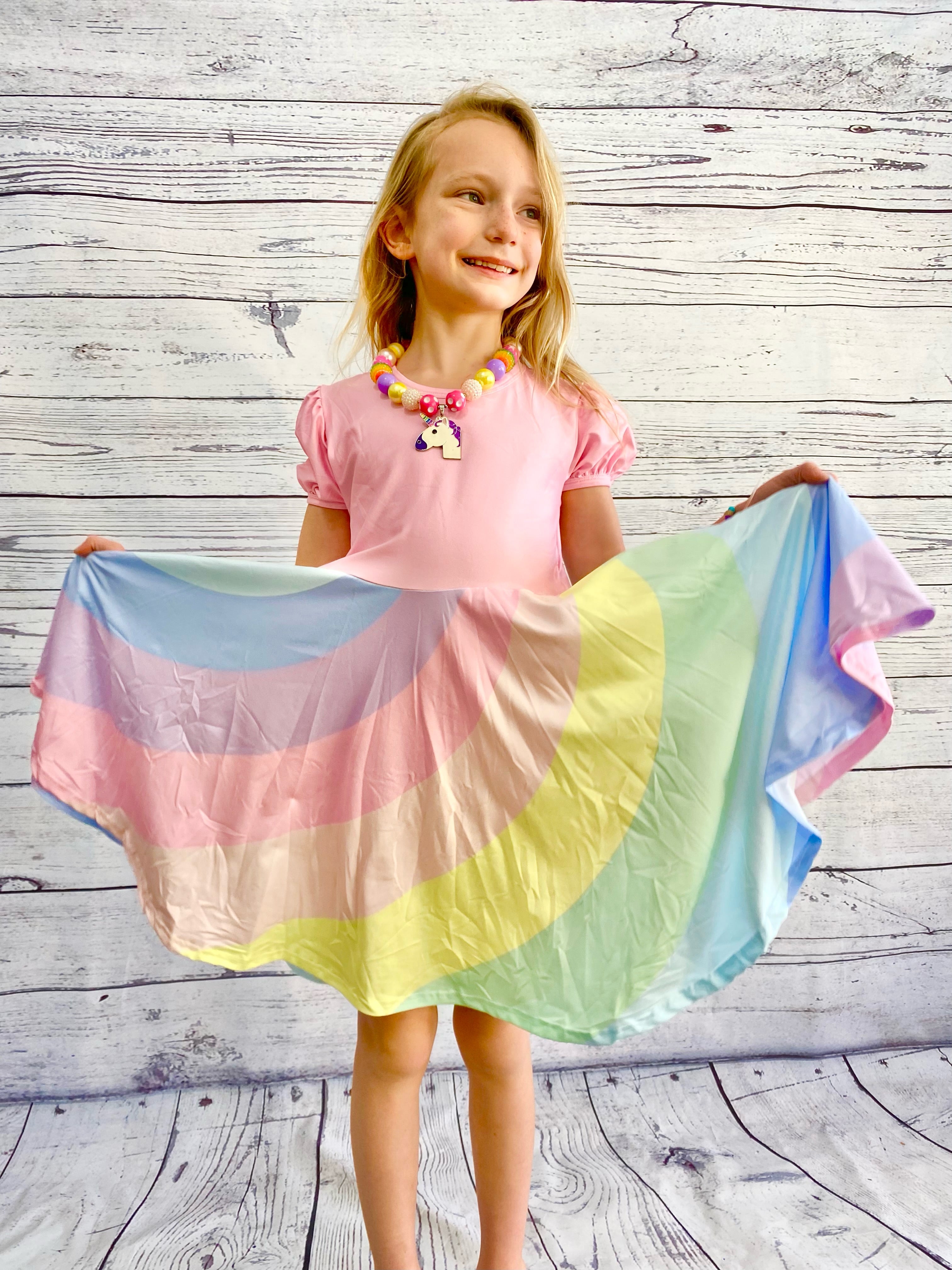 Pastel Pink Rainbow Dress 3T