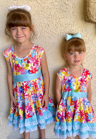 Floral Double Ruffle Twirly Tank Dress