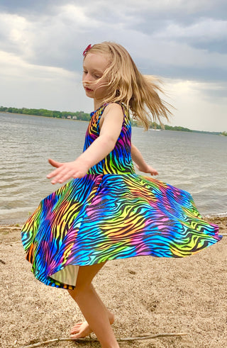 Rainbow Zebra Twirly Dress