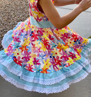 Floral Double Ruffle Twirly Tank Dress