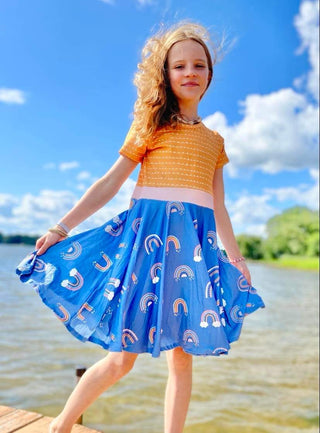 Fall Boho Mustard and Rainbow Twirly Dress