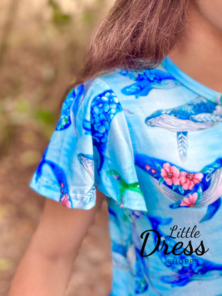 Floral Whale Twirly Dress