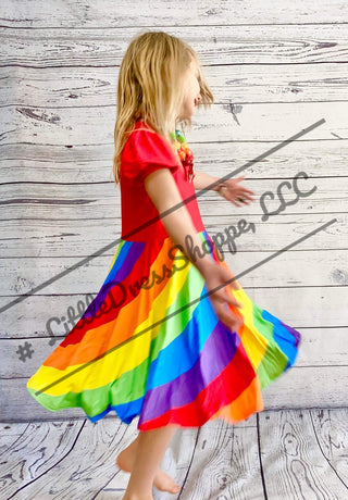 Red Rainbow Swirl Twirly Dress