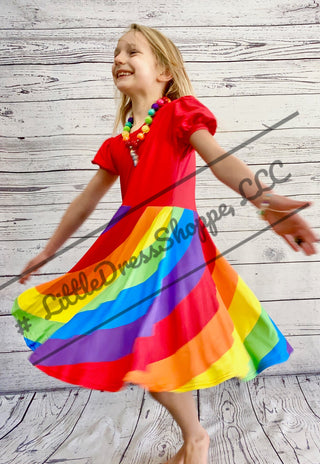 Red Rainbow Swirl Twirly Dress