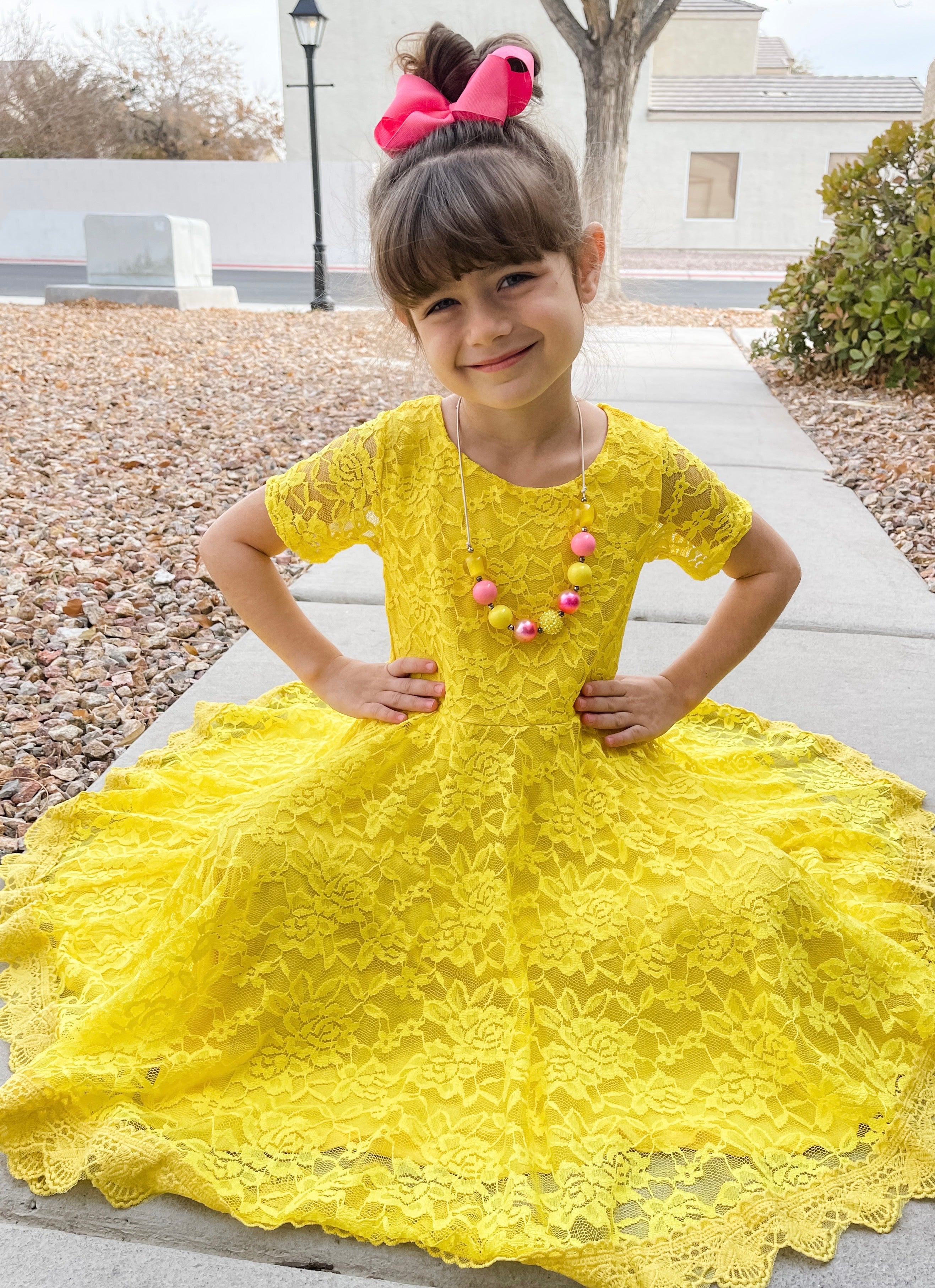 Little Dress Shoppe Twirly Fancy Bright Yellow Lace Dress, Girl's, Size: 2T Little Dress Shoppe Twirly Fancy Bright Yellow Lace Dress, Girl's, Size: 2T