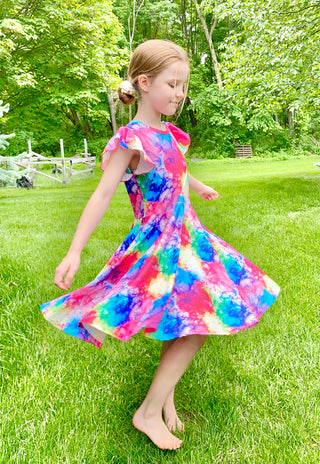 Watercolor Rainbow Twirly Dress