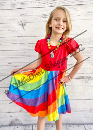 Red Rainbow Swirl Twirly Dress