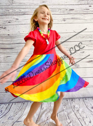 Red Rainbow Swirl Twirly Dress