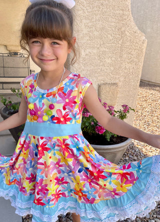 Floral Double Ruffle Twirly Tank Dress