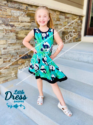 Green Panda Twirly Dress