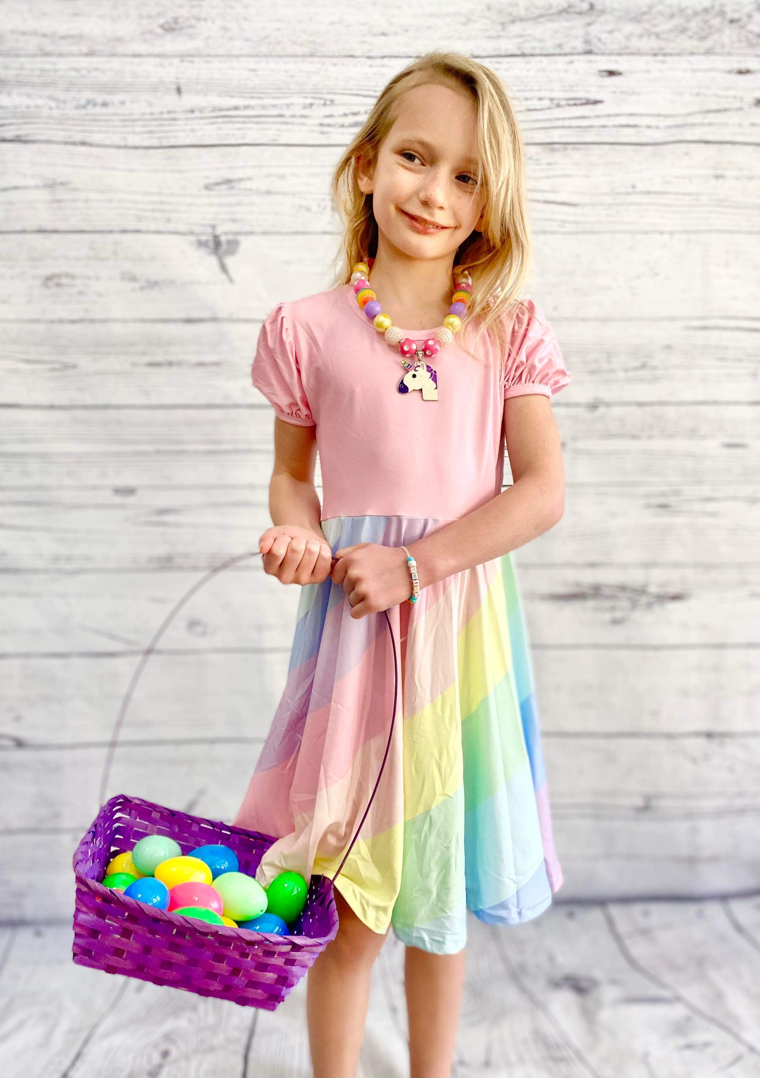 rainbow pink dress Pastel Pink Rainbow Dress 3T