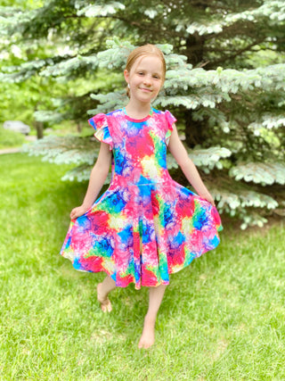 Watercolor Rainbow Twirly Dress