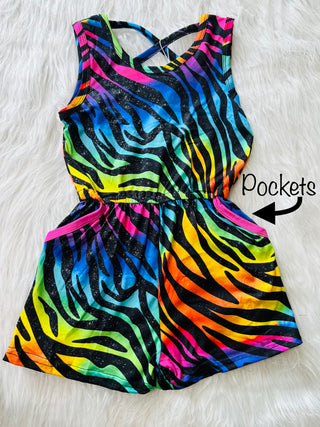 Neon Rainbow Zebra Romper