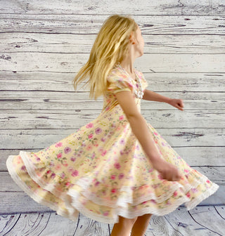 Yellow Floral Double Ruffle Twirly Dress